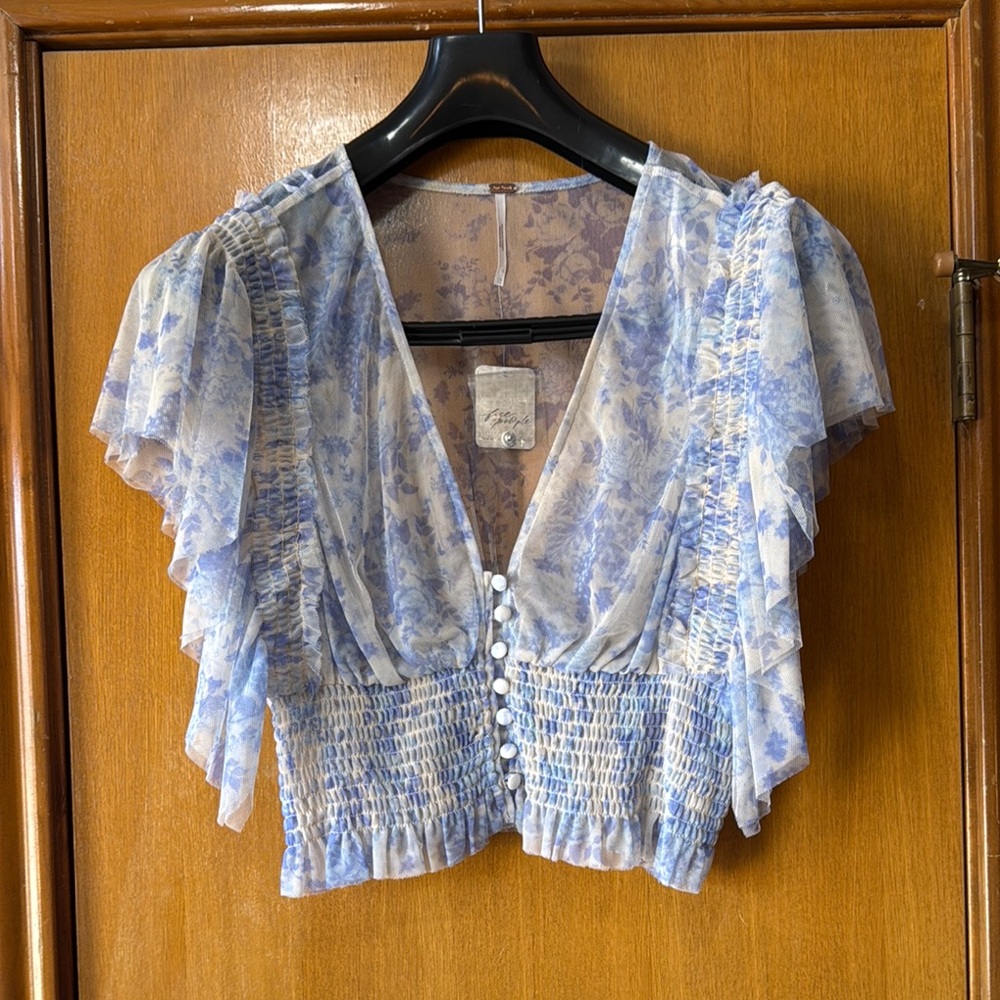 FREE PEOPLE Floral Blue Women's Top